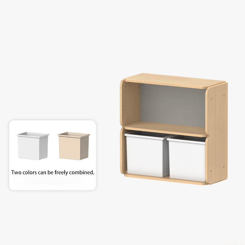Japanese-Inspired Beech Storage Cabinet - Removable Boxes & Rounded Edge Safety Design Kids Cabinet For Living Room & Bedroom