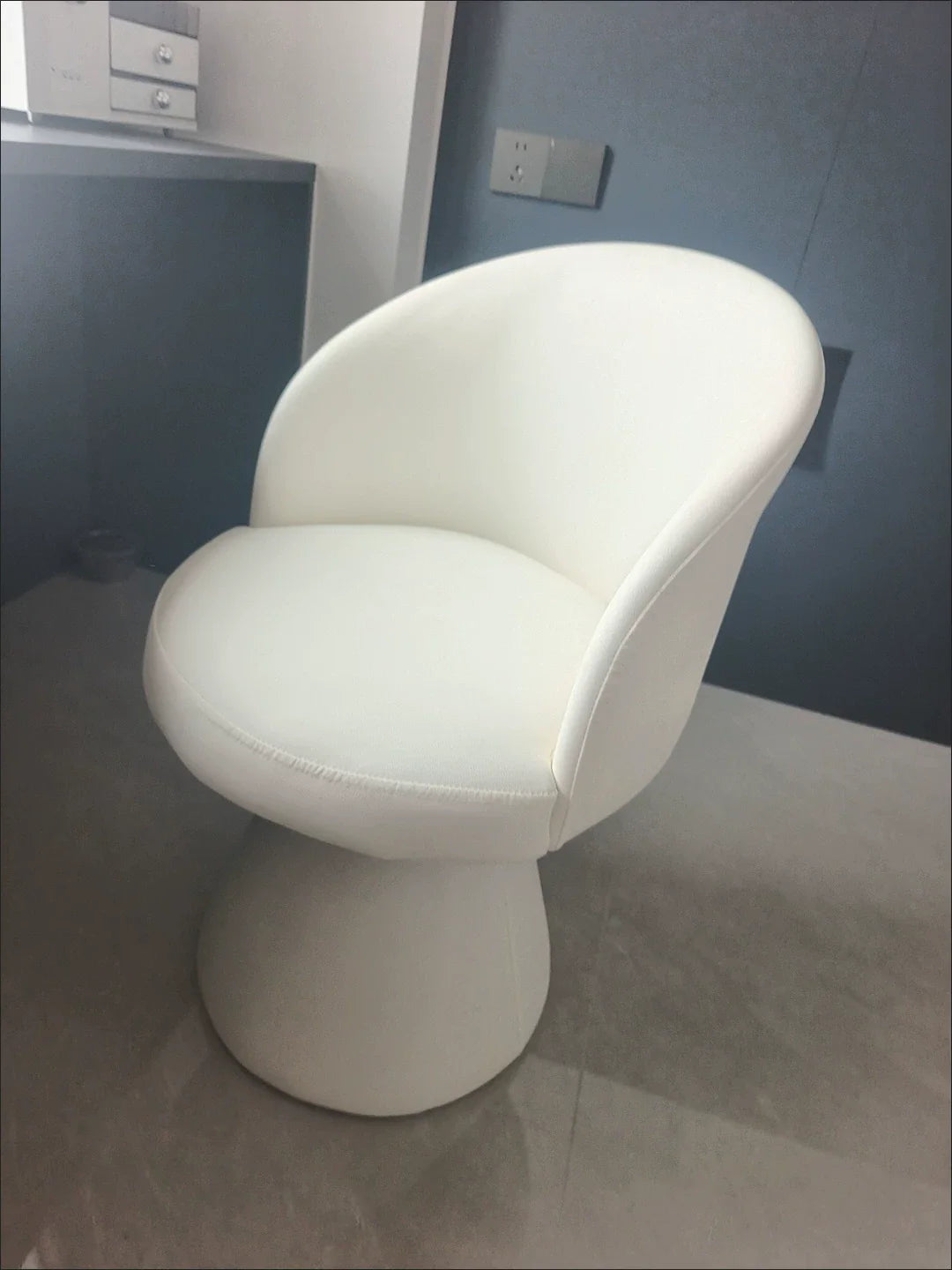 Contemporary Nordic Round Chenille Solid Wood 360°Swivel Vanity Stool Backrest Armless For Bedroom