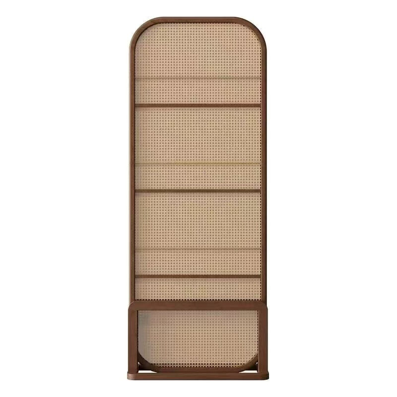 Traditional Chinese Rubberwood PE Rattan Room Divider With 3-Tier Storage Shelf For Living Room