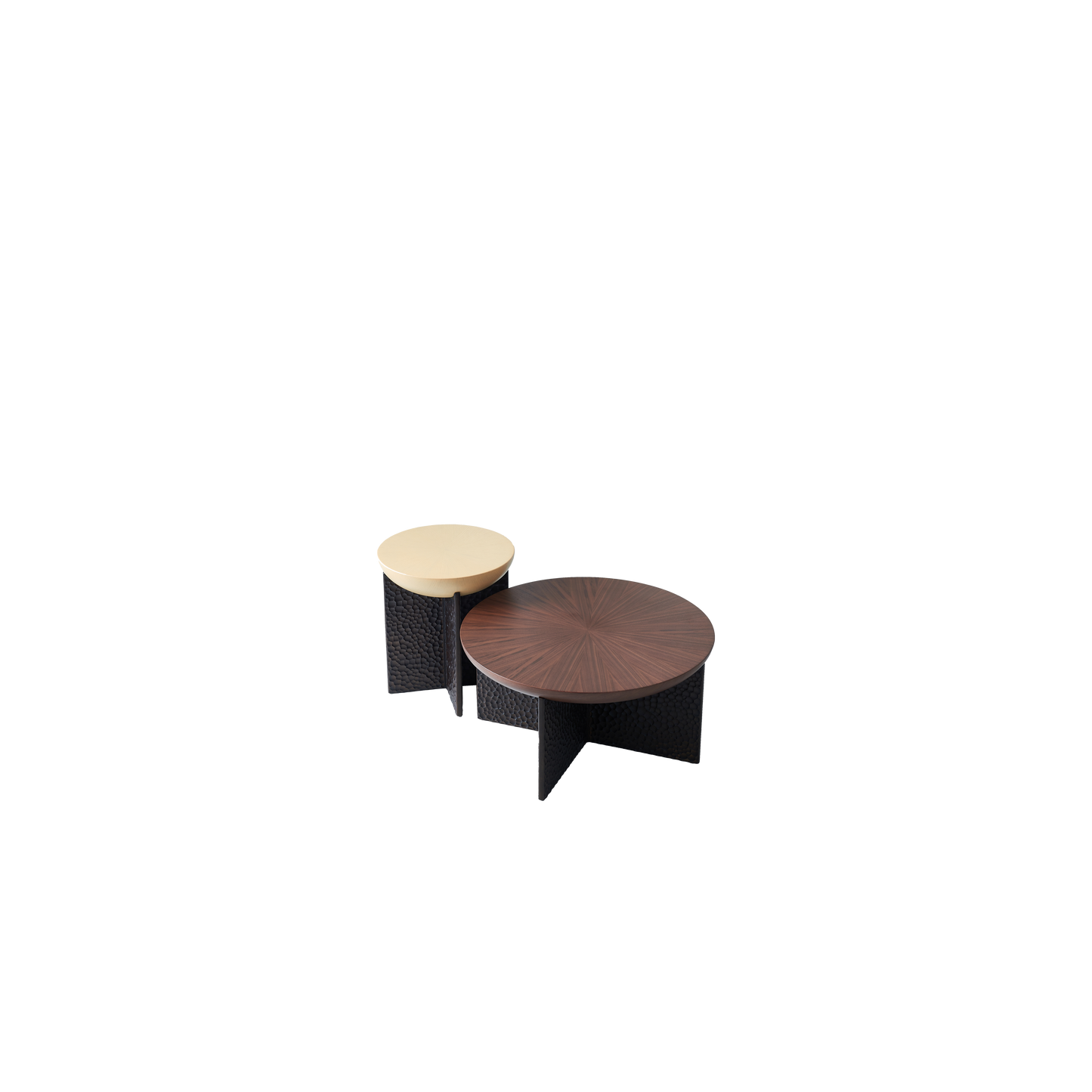 Geometric Cross Base Round Solid Wood Coffee Table - Scandinavian Radiating Grain Tea Table For Living Room