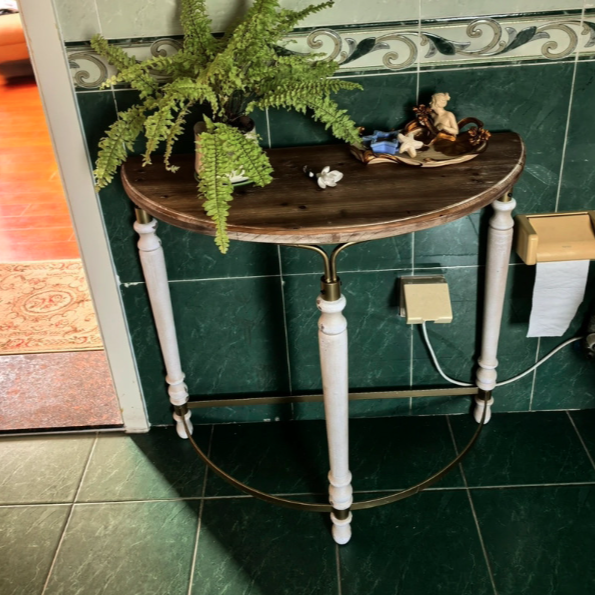 Traditional French Cedar Iron Half-Round Console Table For Entryway