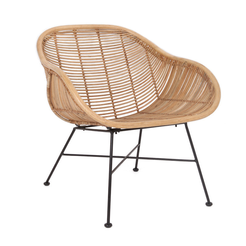 Durable Rattan & Iron Frame Armchair - Lightweight Versatile Chair For Garden