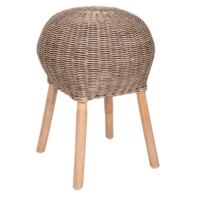 Traditional Chinese Natural Rattan Shoe Bench - Drum Handmade Shoe Stool For Living Room