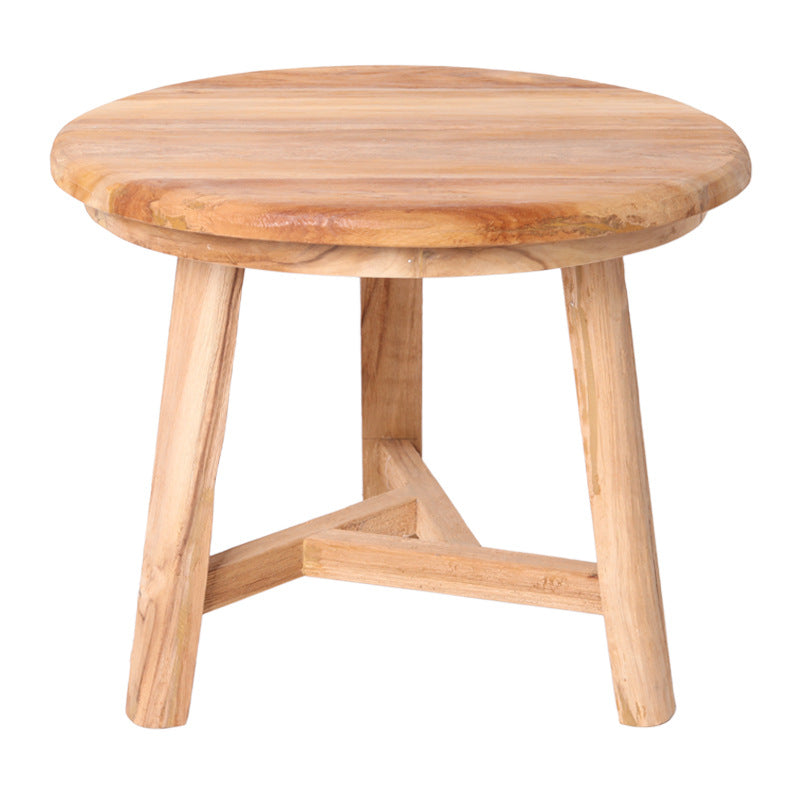 Traditional Japanese Teak Wood Side Table - Low Round Accent Table For Living Room