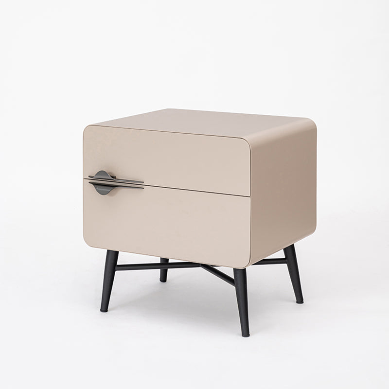 Soft-Hued Nordic Nightstand - Baking Paint Finish Integrated Metal Handle Bedside Table 2-Drawer For Bedroom