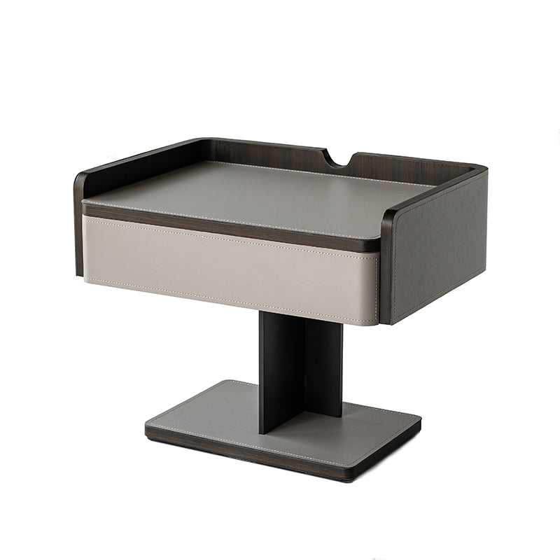 Contemporary Soft-Touch Faux Saddle Leather End Table - Floating 1 Drawer Nightstand For Bedroom