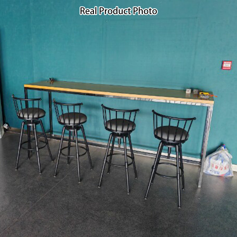 Contemporary Industrial Wood Iron Fabric PU Leather Round Backrest Armless Liftable Bar Stool For Dining Room & Kitchen