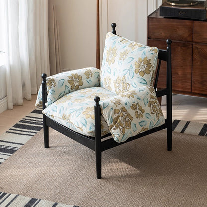 Traditional French Rectangular Fabric Oak Accent Chair Backrest Armrest For Living Room