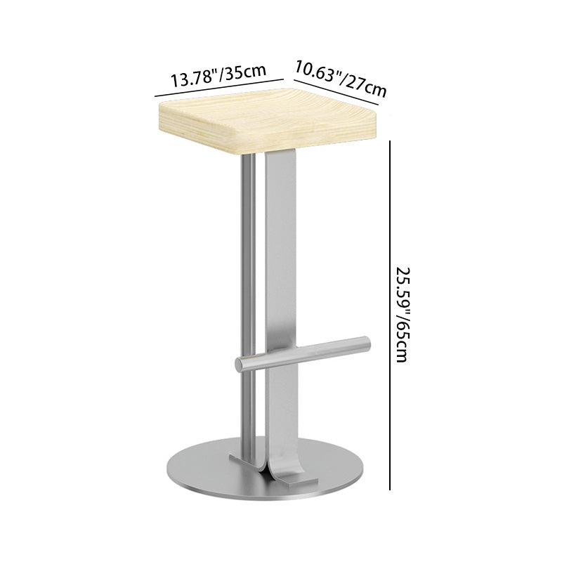 Modern Minimalist Rectangular Wrought Iron Solid Wood Bar Stool With Footrest For Dining Room