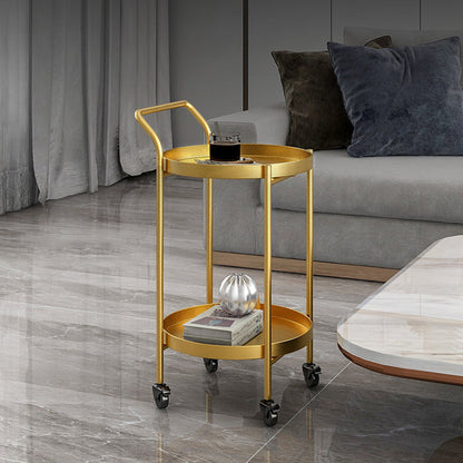 Contemporary Minimalist Round Iron Movable Side Table With Armrest 2/3-Tier For Living Room