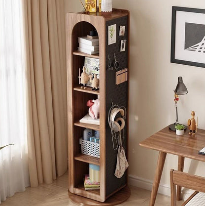 Traditional Vintage Rectangular Pine Wood Carbon Steel Rotatable Multifunctional Bookshelf 5-Tier For Living Room
