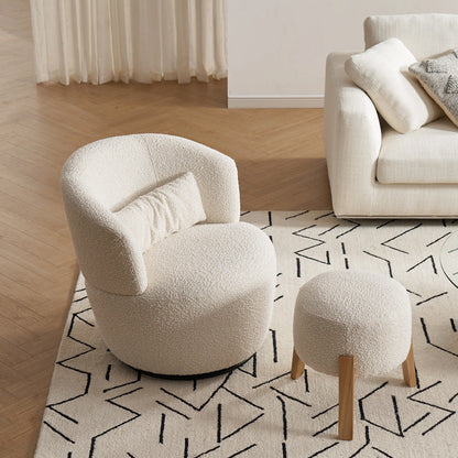 Modern Minimalist Round Cushion Sherpa Fabric Solid Wood Sponge Accent Chair Backrest Armrest For Living Room
