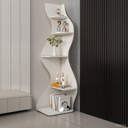 Contemporary Creative Seagrass-Shaped Particleboard Corner Shelf Unit 5-Tier For Living Room