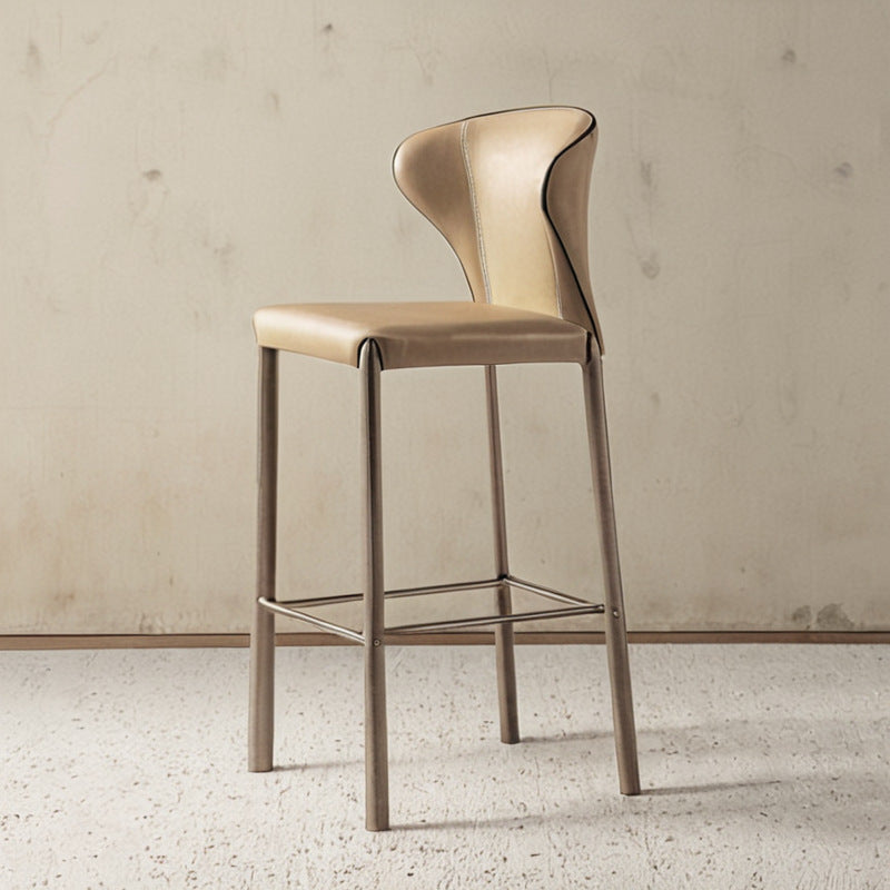 Modern Minimalist Square Carbon Steel Faux Saddle Leather Bar Stool Backrest Armless For Dining Room