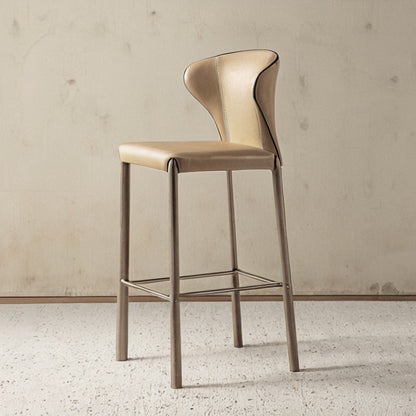 Modern Minimalist Square Carbon Steel Faux Saddle Leather Bar Stool Backrest Armless For Dining Room