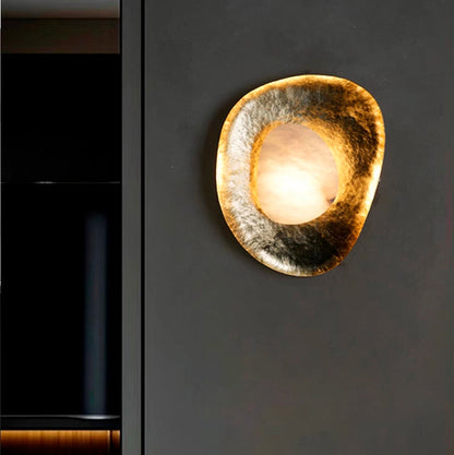 Traditional Vintage Round Copper Marble LED Wall Sconce Lamp for Bedroom
