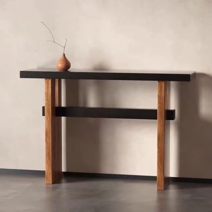 Traditional Vintage Square Pine Wood Solid Wood Console Table For Entryways