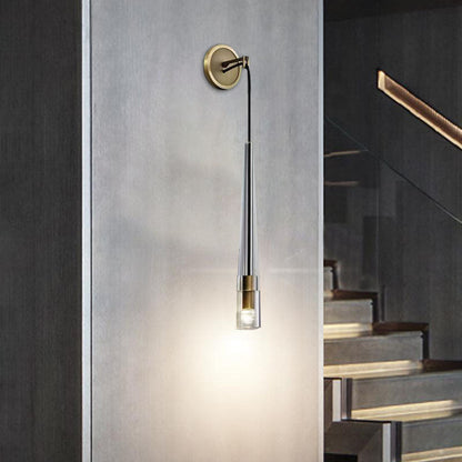 Modern Minimalist Conical Cylinder Copper Crystal 1-Light Wall Scone Lamp For Living Room