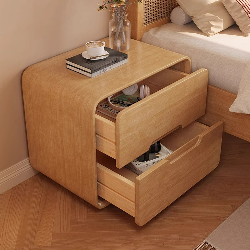 Modern Minimalist Rectangular Solid Wood Plywood Nightstand 2-Drawer For Bedroom