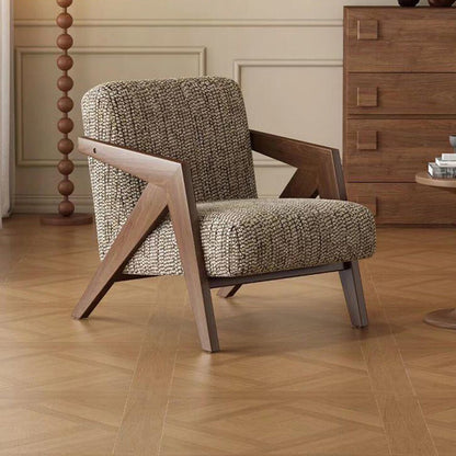 Traditional French Rectangular Cotton-Linen Fabric Solid Wood Accent Chair Backrest Armrest For Living Room