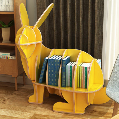 Contemporary Creative Rabbit-Shaped Solid Wood Plywood Bookshelf 5-Shelf For Living Room