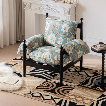 Traditional French Rectangular Fabric Oak Accent Chair Backrest Armrest For Living Room