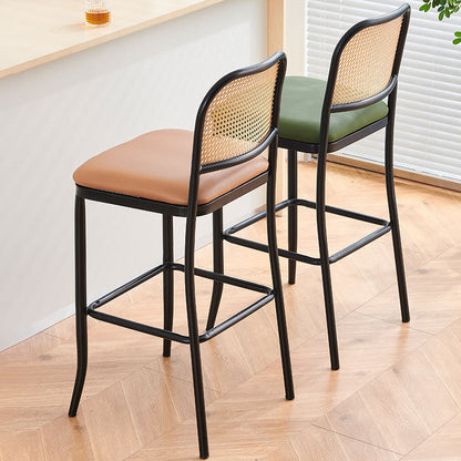 Modern Minimalist PE Faux Nappa Leather Iron Rectangular Bar Stool Backrest Armless For Dining Room
