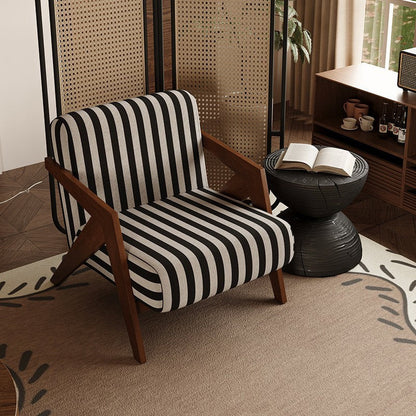 Traditional French Rectangular Cotton-Linen Fabric Solid Wood Accent Chair Backrest Armrest For Living Room