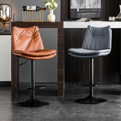 Modern Minimalist Rectangular Faux Nappa Leather Iron Bar Stool Backrest Armless For Dining Room
