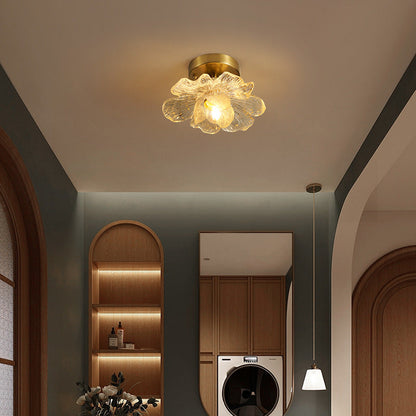 Traditional French Acrylic Iron Aluminum Petal-Shaped 1-Light Semi-Flush Mount Ceiling Light for Living Room