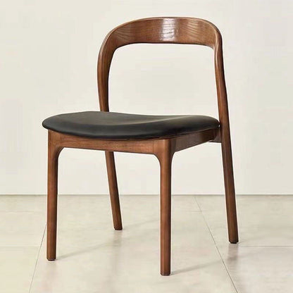 Contemporary Scandinavian Square Rubberwood Solid Wood PU Leather Backrest Dining Chair For Dining Room
