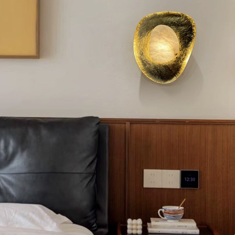 Traditional Vintage Round Copper Marble LED Wall Sconce Lamp for Bedroom