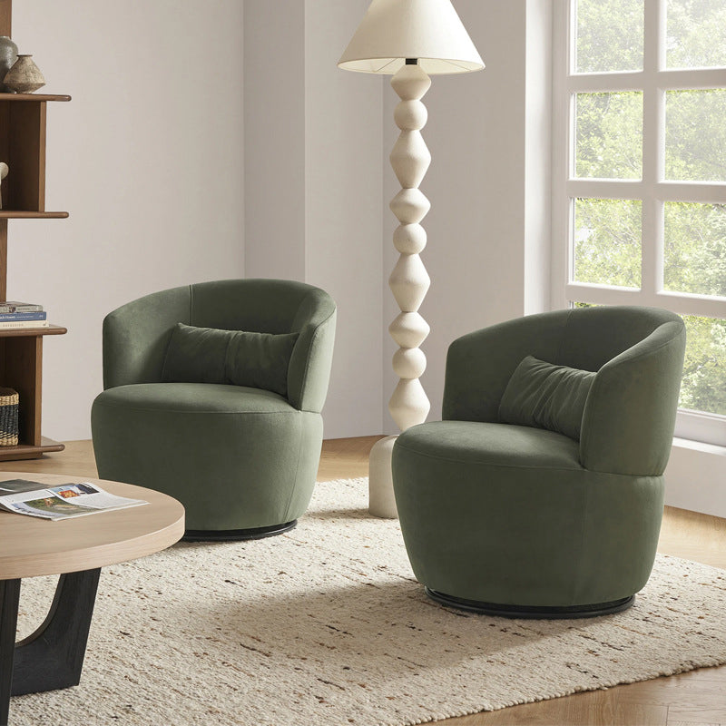 Modern Minimalist Round Cushion Sherpa Fabric Solid Wood Sponge Accent Chair Backrest Armrest For Living Room