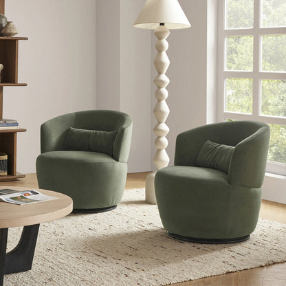 Modern Minimalist Round Cushion Sherpa Fabric Solid Wood Sponge Accent Chair Backrest Armrest For Living Room