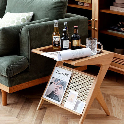 Contemporary Scandinavian Nan Bamboo Medium-Density Fiberboard Glass Side Table For Living Room