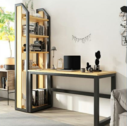 Modern Minimalist Rectangular Steel Particleboard Desks & 5-Tier Bookshelves For Home Office