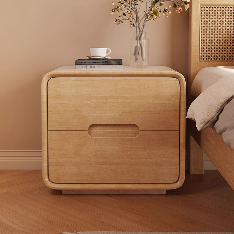 Modern Minimalist Rectangular Solid Wood Plywood Nightstand 2-Drawer For Bedroom
