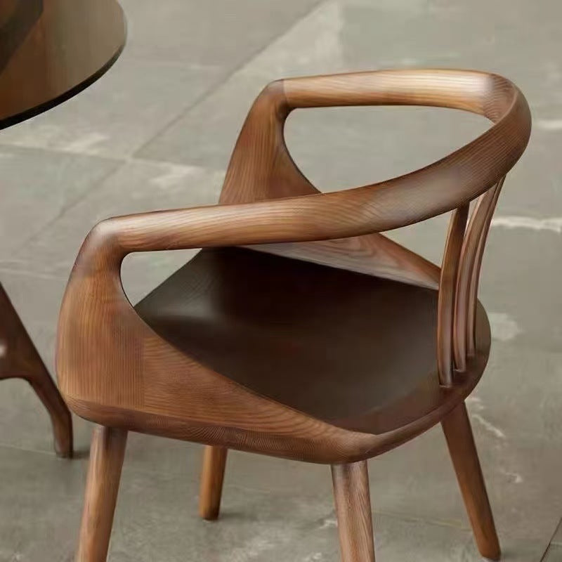 Traditional Vintage Rubberwood Solid Wood Dining Chair Backrest Armrests For Dining Room