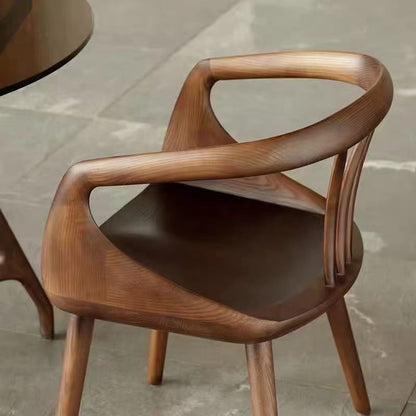 Traditional Vintage Rubberwood Solid Wood Dining Chair Backrest Armrests For Dining Room