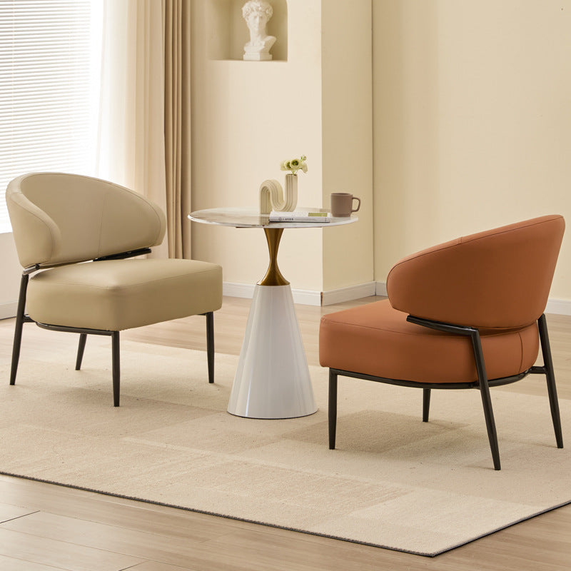 Modern Minimalist Curved Rectangular Cat-Scratch-Resistant Leather Carbon Steel Accent Chair Backrest Armless For Living Room