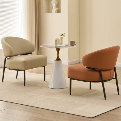 Modern Minimalist Curved Rectangular Cat-Scratch-Resistant Leather Carbon Steel Accent Chair Backrest Armless For Living Room