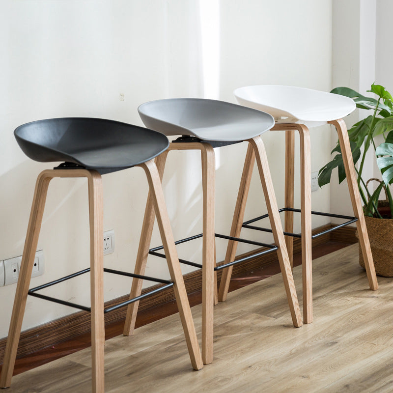 Modern Minimalist Rectangular PP Beech Wood Bar Stool Backless Armless For Dining Room