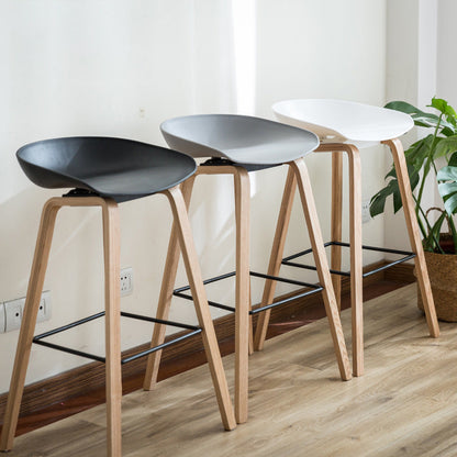 Modern Minimalist Rectangular PP Beech Wood Bar Stool Backless Armless For Dining Room
