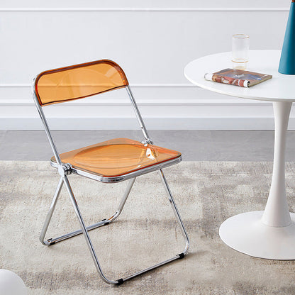 Modern Minimalist Rectangular Foldable PVC Iron Dining Chair Backrest Armless For Dining Room