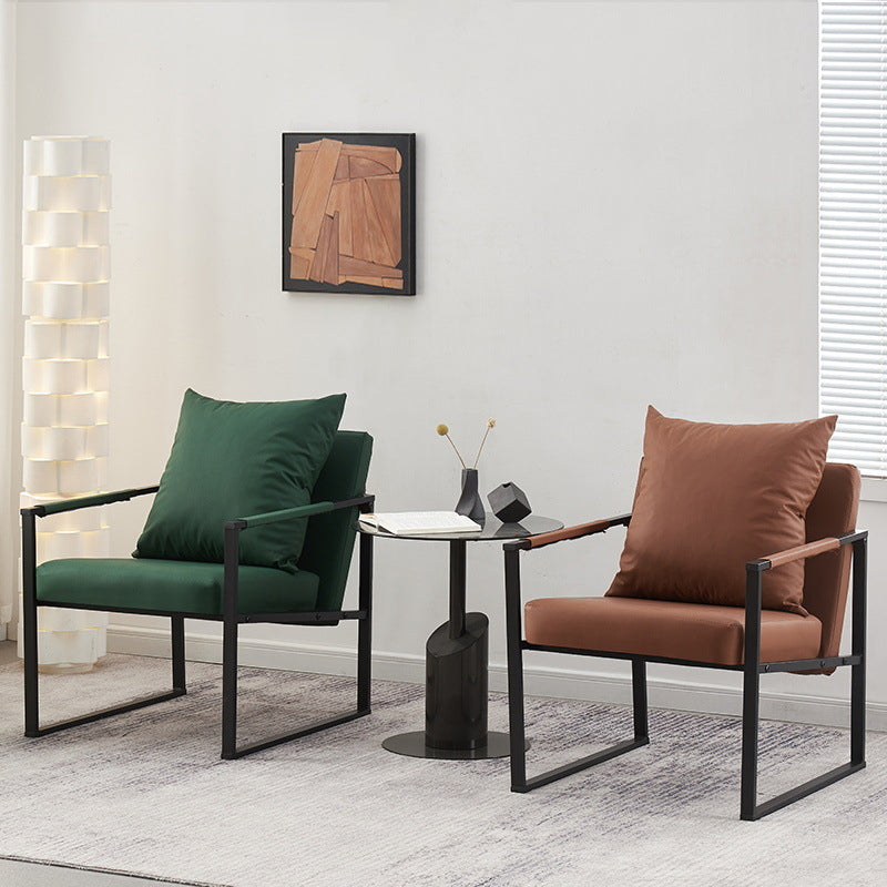 Contemporary Scandinavian Square Carbon Steel Faux Nappa Leather Chair Backrest For Living Room
