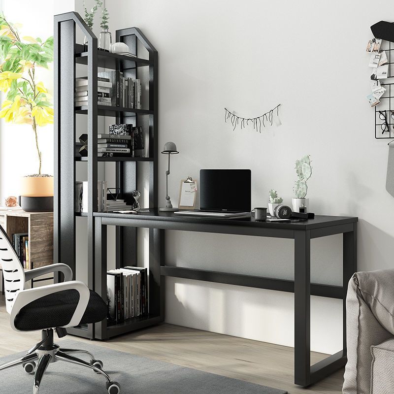 Modern Minimalist Rectangular Steel Particleboard Desks & 5-Tier Bookshelves For Home Office