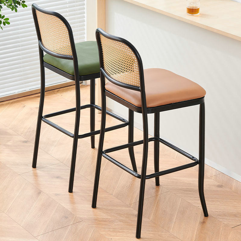 Modern Minimalist PE Faux Nappa Leather Iron Rectangular Bar Stool Backrest Armless For Dining Room