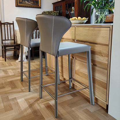Modern Minimalist Square Carbon Steel Faux Saddle Leather Bar Stool Backrest Armless For Dining Room