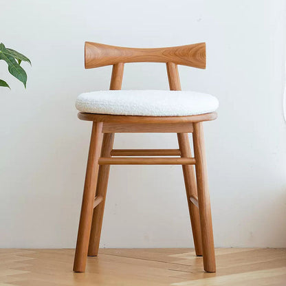 Contemporary Scandinavian Curved Bow Sherpa Fabric Rubberwood Vanity Stool Backrest Armless For Bedroom