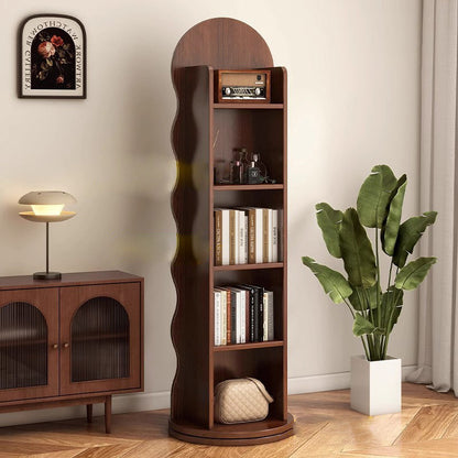 Contemporary Scandinavian Wavy Medium-Density Fiberboard Glass Full-Length Mirror Bookshelf 5-Tier For Bedroom